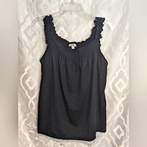 Women's black tank ruffle detail